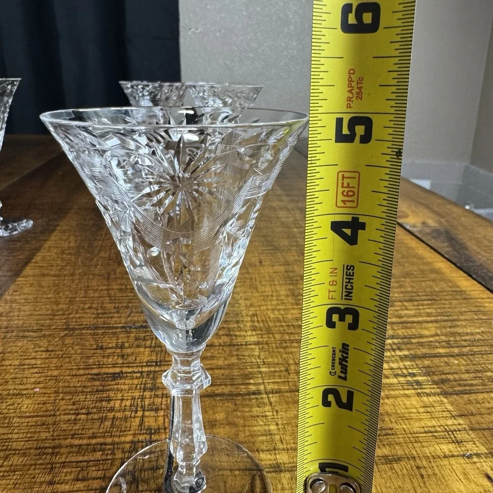 Antique American Brilliant Cut Starburst Crystal Cordial Glasses MINT Set of 7